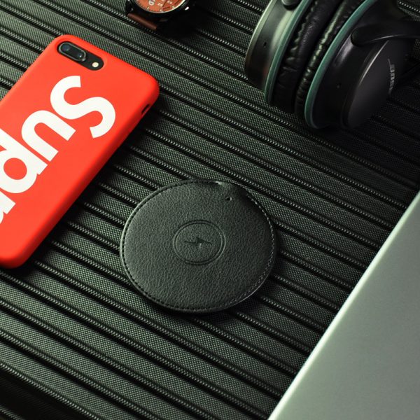 10W Leather Round Wireless Charger Pad - Image 4