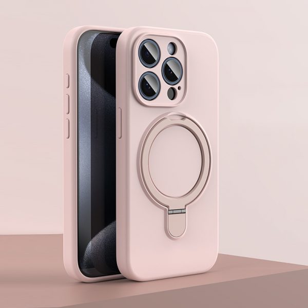 for iPhone 12 13 14 15 Mobile Phone Case Liquid Slicone MagSafe Case with Stand - Image 5