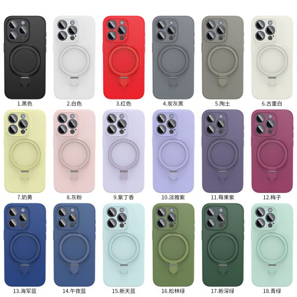 for iPhone 12 13 14 15 Mobile Phone Case Liquid Slicone MagSafe Case with Stand - Image 8