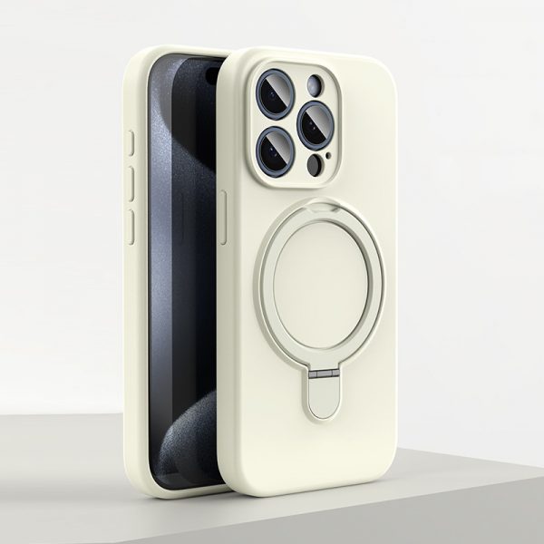 for iPhone 12 13 14 15 Mobile Phone Case Liquid Slicone MagSafe Case with Stand - Image 4