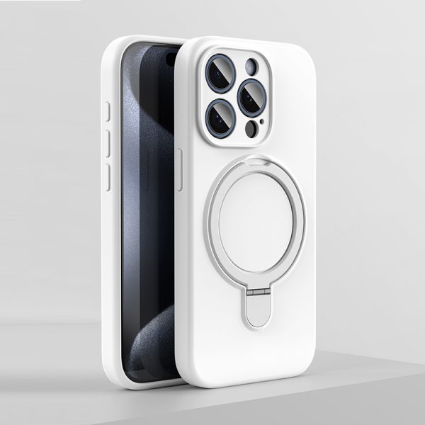 for iPhone 12 13 14 15 Mobile Phone Case Liquid Slicone MagSafe Case with Stand - Image 6