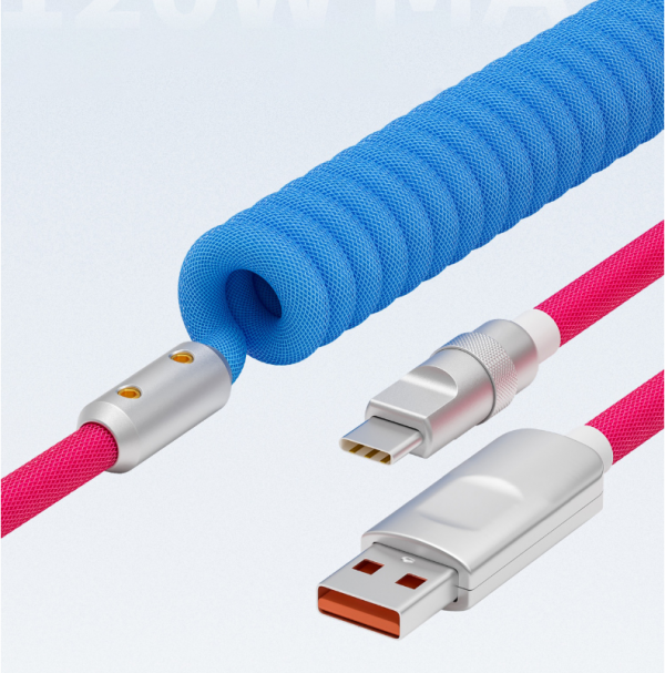 Zinc Alloy 120W Super Fast Charge Spring Type-C Lightning Data Cable for Huawei iPhone Samsung Xiaomi - Image 3
