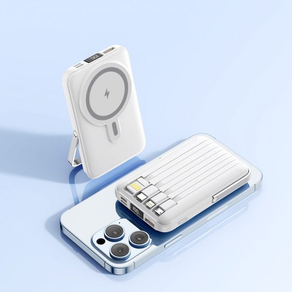 10000mAh MagSafe Power Bank 15W Wireless Charger 6 in 1 Power Bank with Holder - Image 4