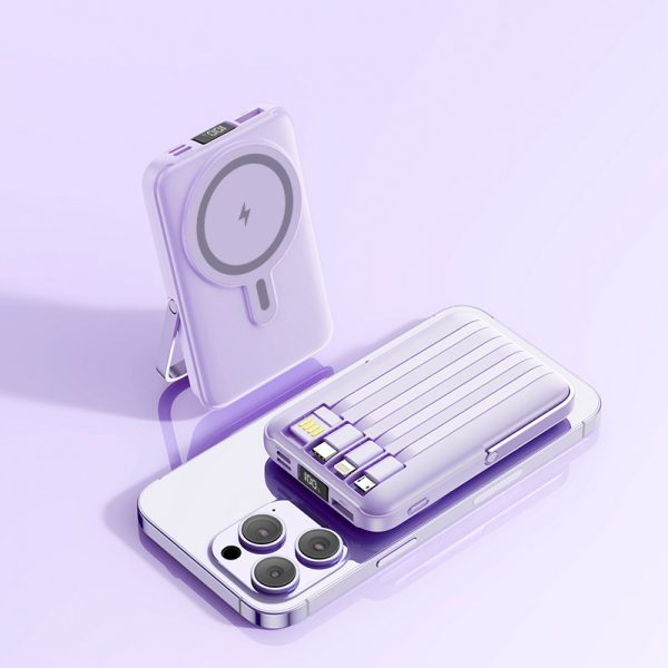 10000mAh MagSafe Power Bank 15W Wireless Charger 6 in 1 Power Bank with Holder - Image 6