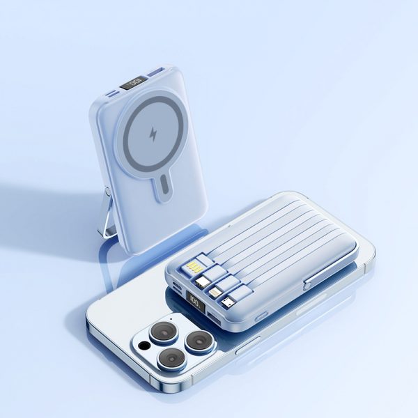 10000mAh MagSafe Power Bank 15W Wireless Charger 6 in 1 Power Bank with Holder - Image 5