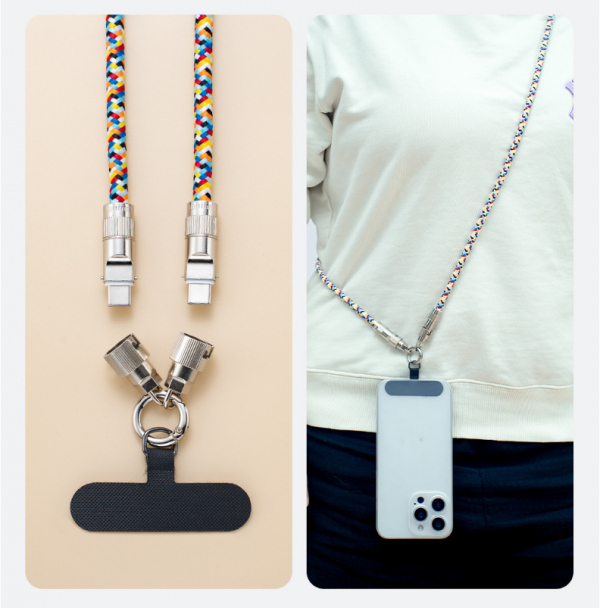 High Quality 2 in 1 Braided 27W Type-C to Lightning Buckle Design Lanyard 60W Type-C to C Fast Charging Data Cable - Image 7