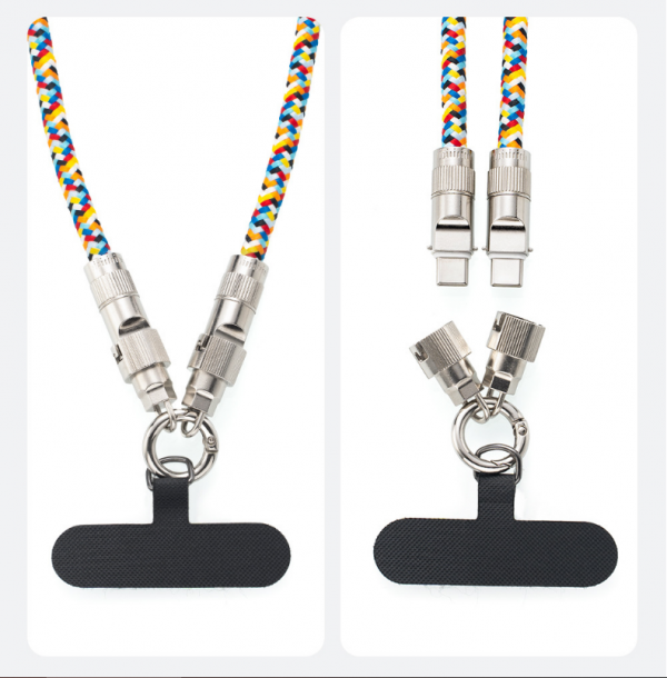 High Quality 2 in 1 Braided 27W Type-C to Lightning Buckle Design Lanyard 60W Type-C to C Fast Charging Data Cable - Image 2