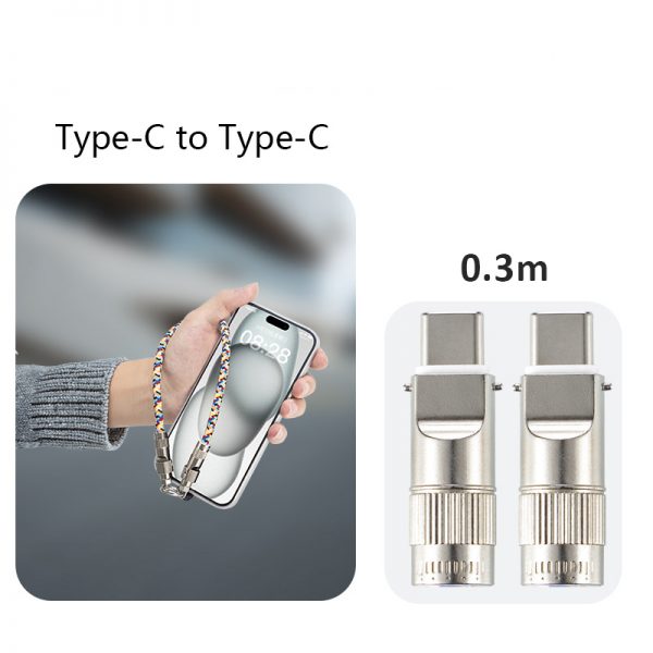 High Quality 2 in 1 Braided 27W Type-C to Lightning Buckle Design Lanyard 60W Type-C to C Fast Charging Data Cable - Image 5