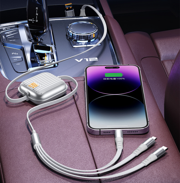 100W Super Fast Charging Cable 2 in 3 Retractable Suitcase USB+Type-C to Lightning, Micro USB-C Cable - Image 6