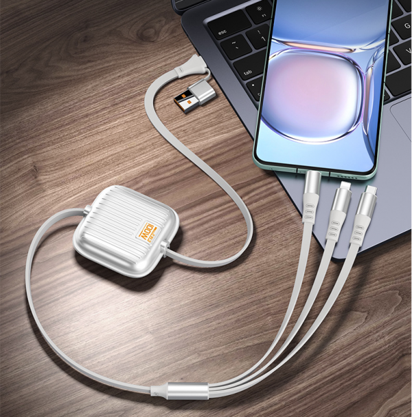 100W Super Fast Charging Cable 2 in 3 Retractable Suitcase USB+Type-C to Lightning, Micro USB-C Cable - Image 5