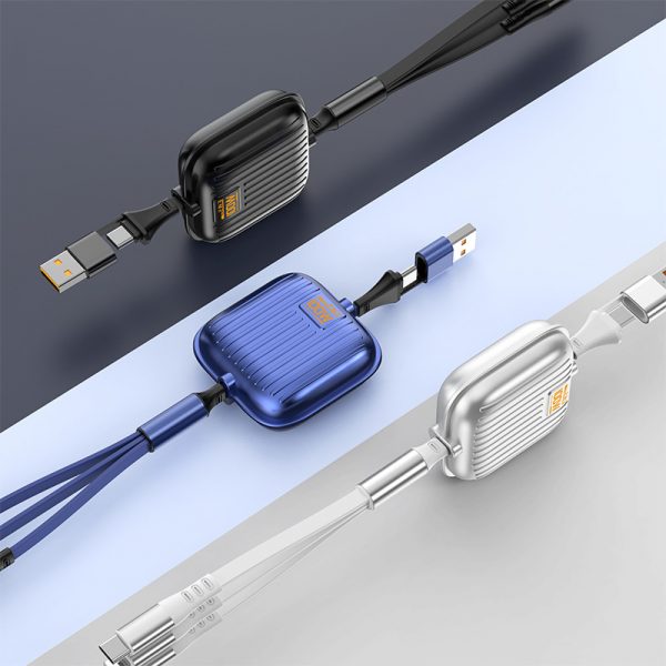 100W Super Fast Charging Cable 2 in 3 Retractable Suitcase USB+Type-C to Lightning, Micro USB-C Cable - Image 2