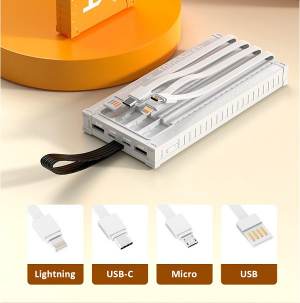 Container Cabinet 10000mAh Power Bank Super Fast Charge 22.5W Bulit-in Cable USB C Micro Lightning for Smartphone - Image 4