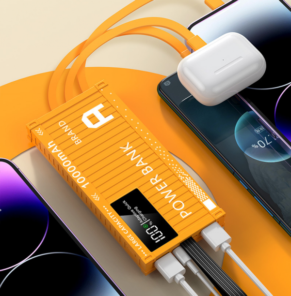 Container Cabinet 10000mAh Power Bank Super Fast Charge 22.5W Bulit-in Cable USB C Micro Lightning for Smartphone - Image 3