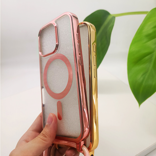 Electroplated Magnetic Cell Phone Case for iPhone 12 13 14 15 16 Pro Max Lanyard Mobile Phone Cover - Image 2