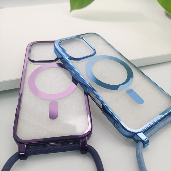 Electroplated Magnetic Cell Phone Case for iPhone 12 13 14 15 16 Pro Max Lanyard Mobile Phone Cover - Image 3