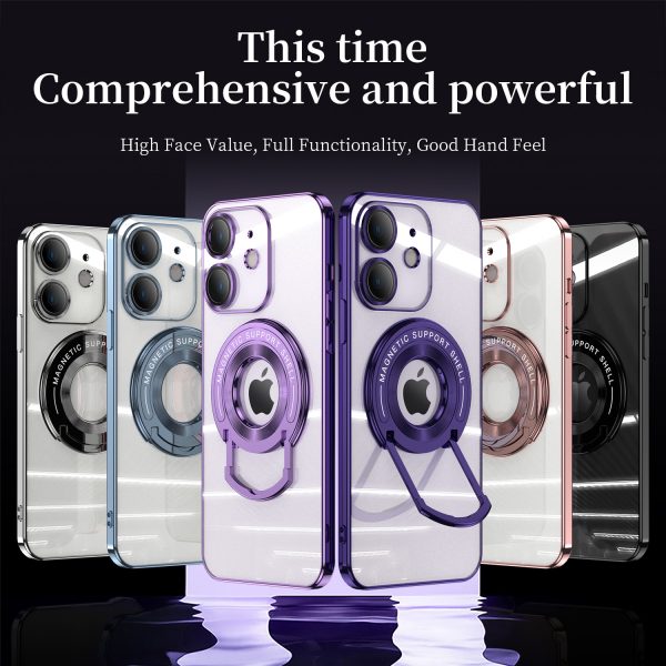 U Shape Holder Eletroplated MagSafe Case for iPhone 11 Pro Max with Dust Proof Net Tempered Glass Lenses - Image 6