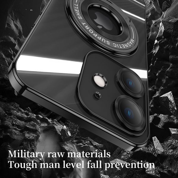 U Shape Holder Eletroplated MagSafe Case for iPhone 11 Pro Max with Dust Proof Net Tempered Glass Lenses - Image 3