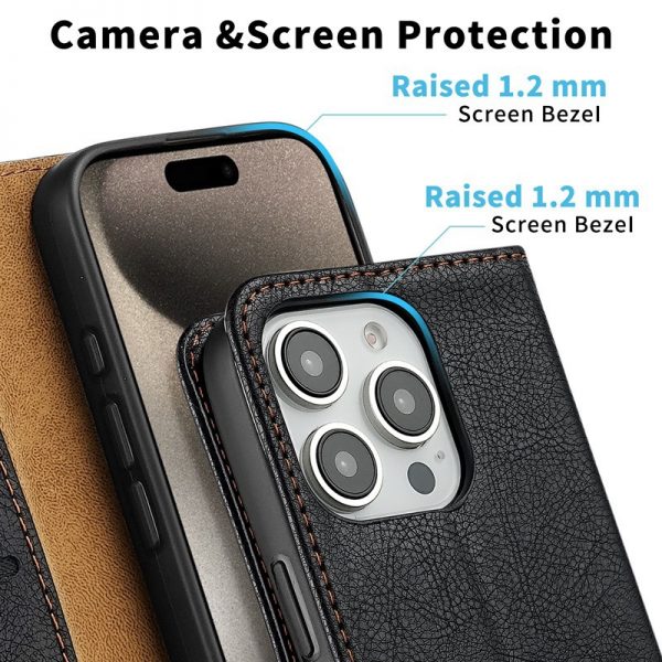 for iPhone 11 to 16 Pro Max Flip Card Slot Cover Multifunctional Business Mobile Phone Leahter Case - Image 4