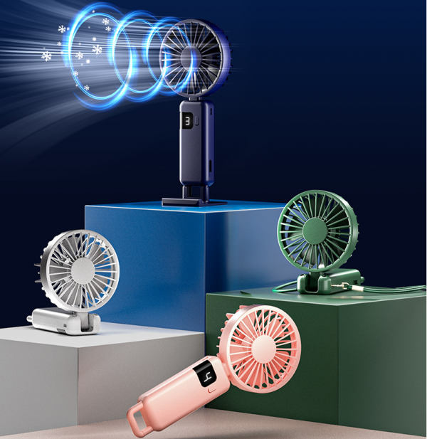 New Neck Hanging Handheld Small Fan USB Charging Folding Silent Portable Digital Display Fan - Image 6