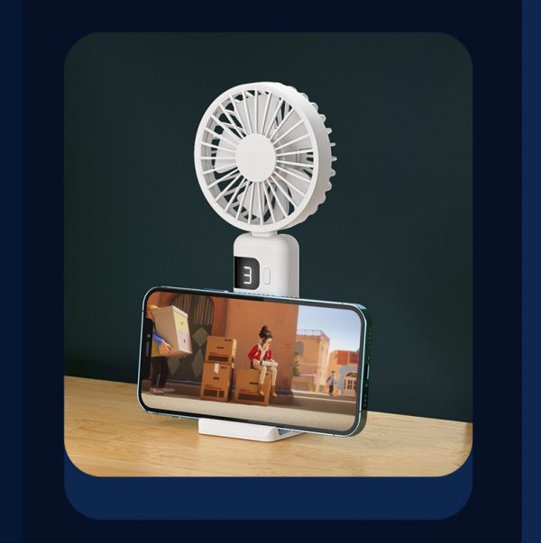 New Neck Hanging Handheld Small Fan USB Charging Folding Silent Portable Digital Display Fan - Image 5