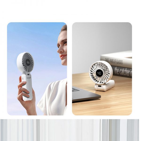Handheld Folding Fan Portable Hanging Neck Outdoor Small Fan Digital Display 100-speed Food Supplement Desktop Integrated Fan - Image 5