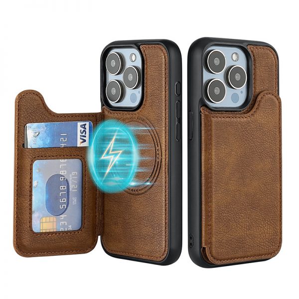 for iPhone 16 MagSafe Card Slot Wallet Mobile Phone Case Advanced Luxury Retro Stand Cover - Image 4
