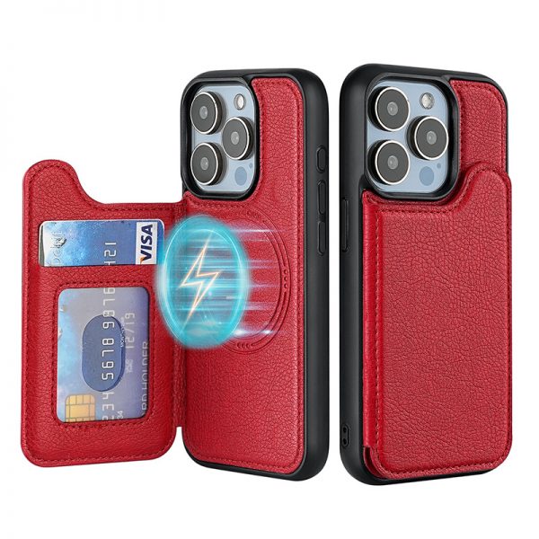 for iPhone 16 MagSafe Card Slot Wallet Mobile Phone Case Advanced Luxury Retro Stand Cover - Image 5