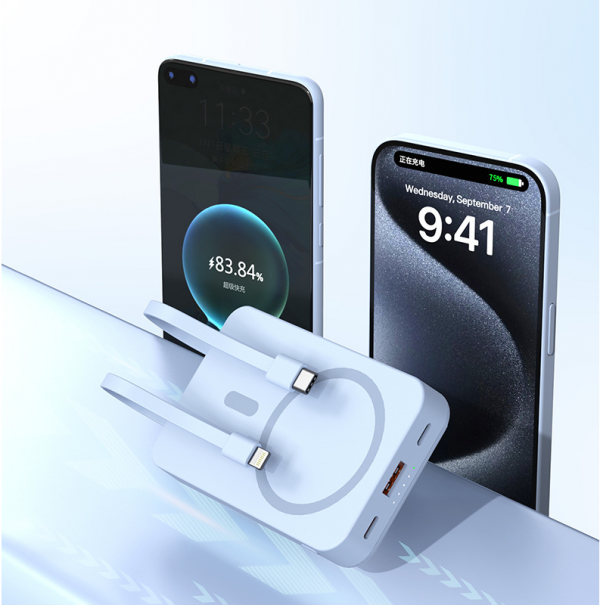 MagSafe Power Bank 10000mAh with Type-C Lightning Built-in Cable Holder LED Indicator Light Wireless Charger - Image 2