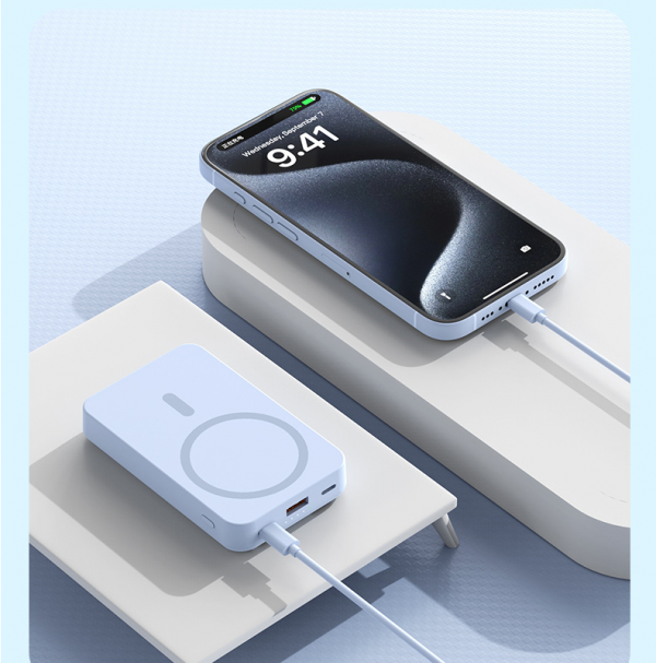 MagSafe Power Bank 10000mAh with Type-C Lightning Built-in Cable Holder LED Indicator Light Wireless Charger - Image 3