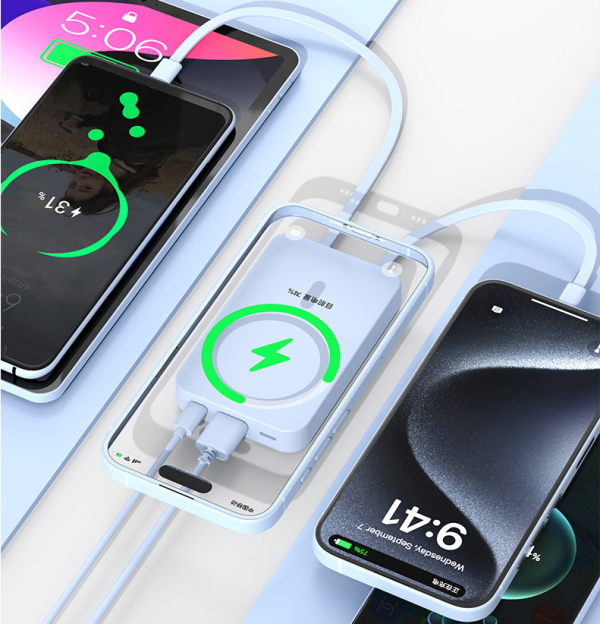 MagSafe Power Bank 10000mAh with Type-C Lightning Built-in Cable Holder LED Indicator Light Wireless Charger - Image 4