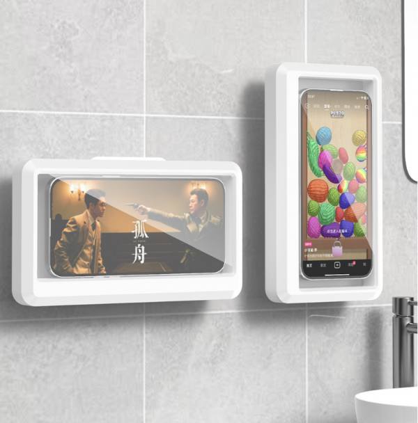 Bathroom Waterproof Fog-proof Mobile Phone Case Punch-free Wall-mounted Holder Rotatable Kitchen Waterproof Box for Smartphone - Image 4