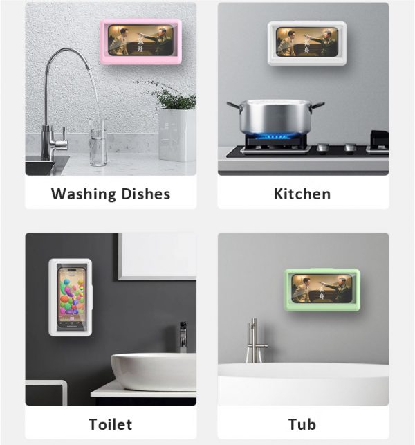 Bathroom Waterproof Fog-proof Mobile Phone Case Punch-free Wall-mounted Holder Rotatable Kitchen Waterproof Box for Smartphone - Image 6