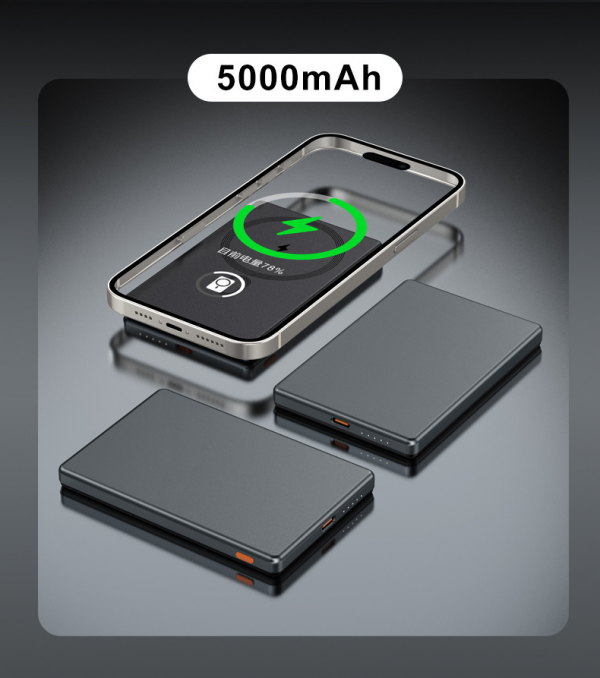 Portable Ultra-thin Aluminum Alloy 5000mAh 10000mAh Magnetic Wireless Charger Power Bank - Image 2