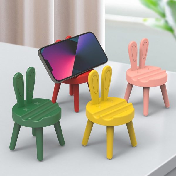 Plastic Creativity Cartoon Cute Chair Desktop Cell Phone Holder Gift Rabbit Mobile Phone Stand - Image 6