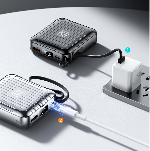 Suitcase Portable Charger with Built in Cable 10000mAh Travel Essentials Power Bank for Smartphone - Image 6