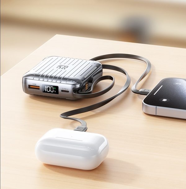Suitcase Portable Charger with Built in Cable 10000mAh Travel Essentials Power Bank for Smartphone - Image 5