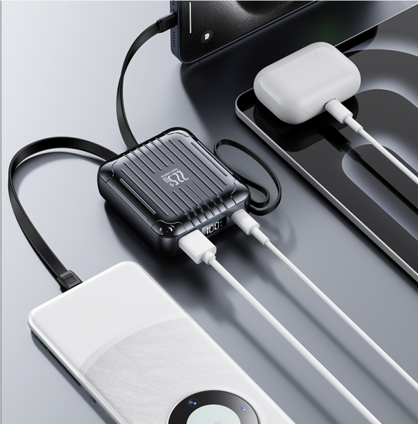 Suitcase Portable Charger with Built in Cable 10000mAh Travel Essentials Power Bank for Smartphone - Image 4