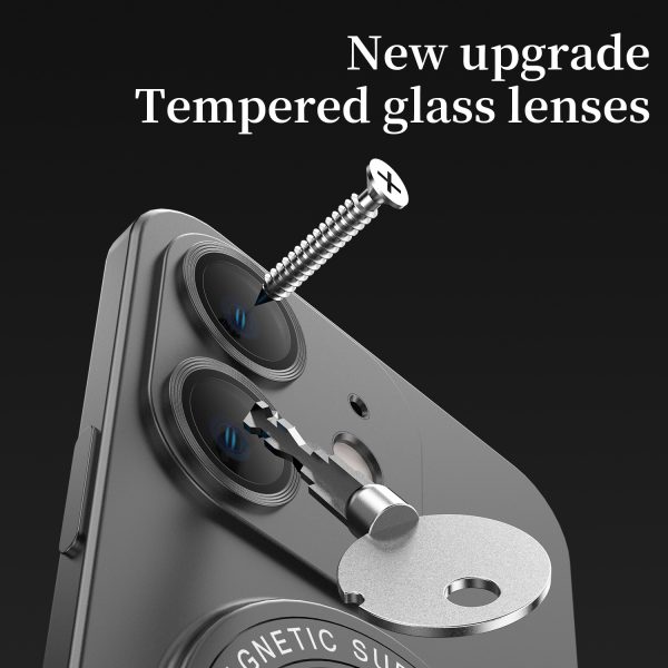 Skin Feel U Shape MagSafe Holder Case for Apple iPhone 11 12 13 14 15 16 16E with Dust Proof Net Tempered Glass Lenses - Image 2
