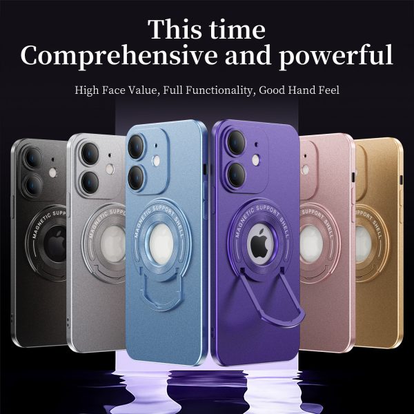 Skin Feel U Shape MagSafe Holder Case for Apple iPhone 11 12 13 14 15 16 16E with Dust Proof Net Tempered Glass Lenses - Image 6
