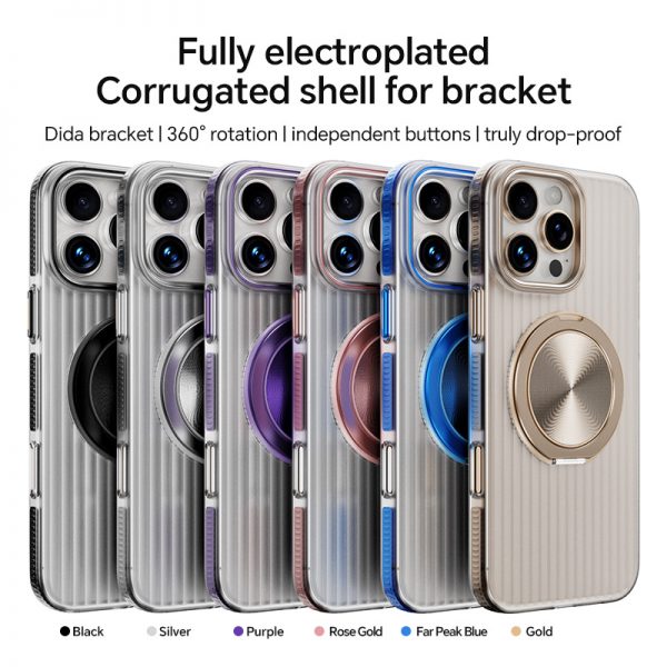 Fully Electroplated Corrugated MagSafe Case for iPhone 15 16 Pro Max Rotation Dida Bracket Independent Metal Buttons Case - Image 7