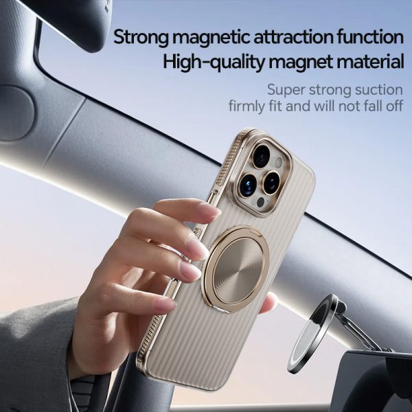 Fully Electroplated Corrugated MagSafe Case for iPhone 15 16 Pro Max Rotation Dida Bracket Independent Metal Buttons Case - Image 5