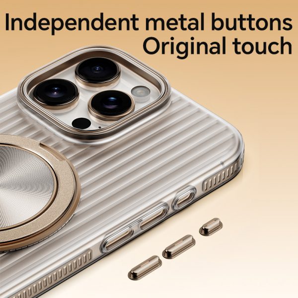 Fully Electroplated Corrugated MagSafe Case for iPhone 15 16 Pro Max Rotation Dida Bracket Independent Metal Buttons Case - Image 4
