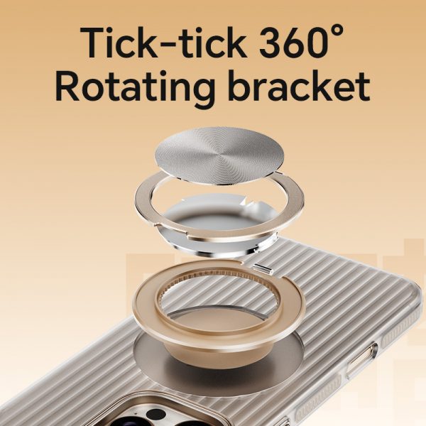 Fully Electroplated Corrugated MagSafe Case for iPhone 15 16 Pro Max Rotation Dida Bracket Independent Metal Buttons Case - Image 2