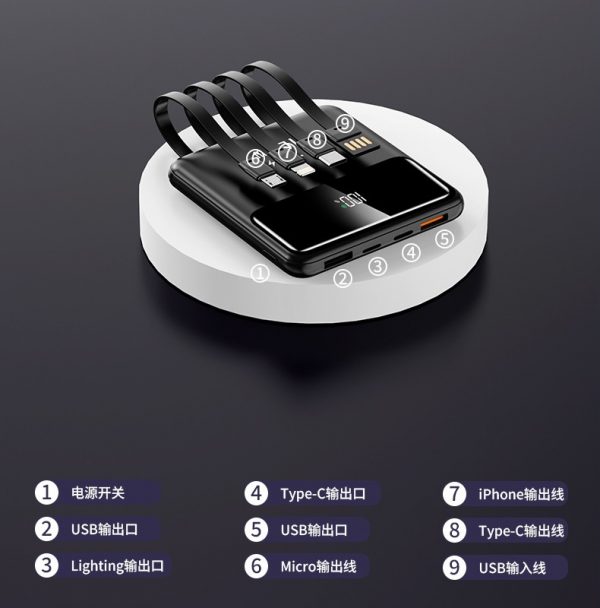 Mini Portable Built-cable 10000mAh Super Fast Charge Power Bank USB Micro Type-C Lightning 20000mAh Battery Pack - Image 3