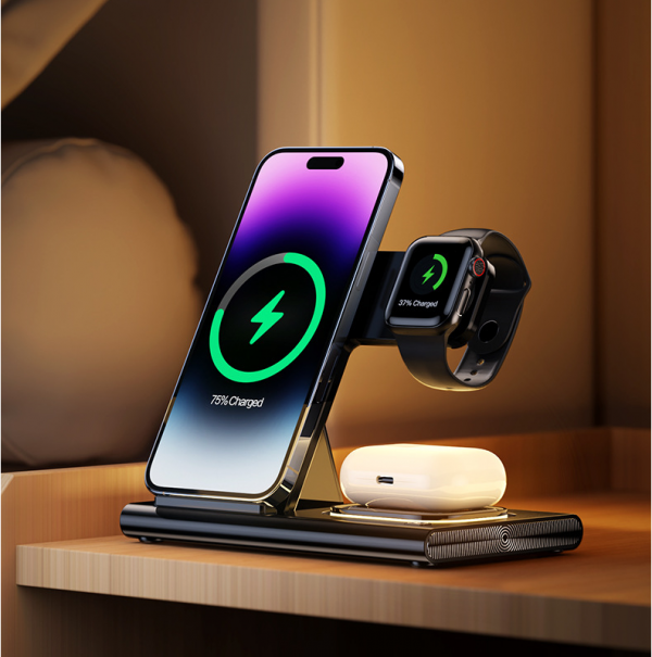 Night Light 3 in 1 MagSafe 15W Fast Chargr Wireless Charger for iPhone 15 16 iWatch AirPods Folding Charger - Image 6