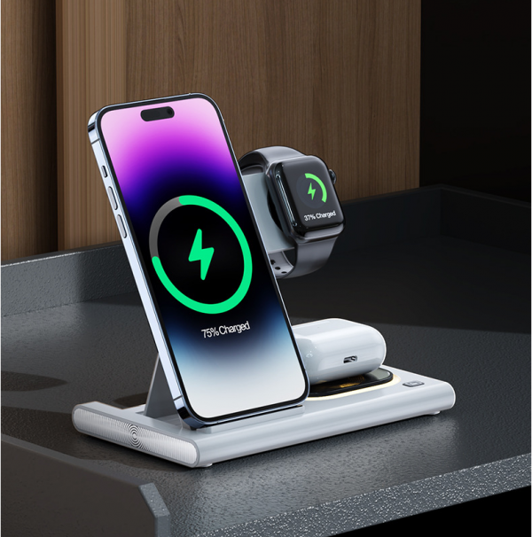 Night Light 3 in 1 MagSafe 15W Fast Chargr Wireless Charger for iPhone 15 16 iWatch AirPods Folding Charger - Image 3