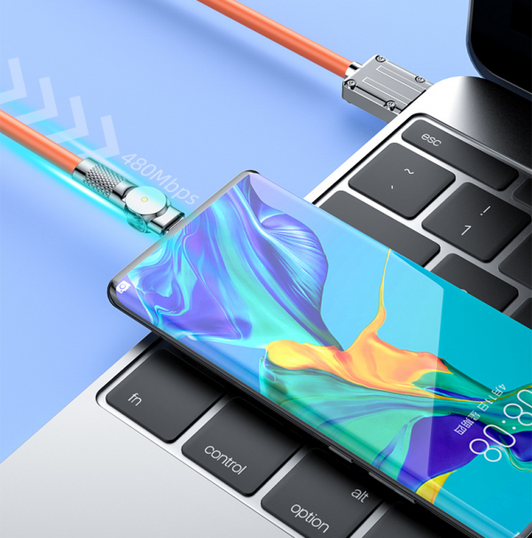 Liquid Silicone 180° Rotation Zinc Alloy USB Fast Charging Data Cable for Android iPhone Huawei Phone - Image 4