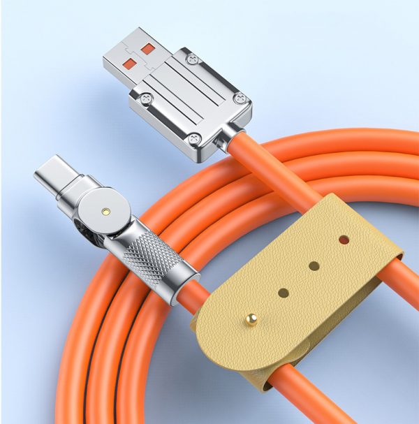 Liquid Silicone 180° Rotation Zinc Alloy USB Fast Charging Data Cable for Android iPhone Huawei Phone - Image 3
