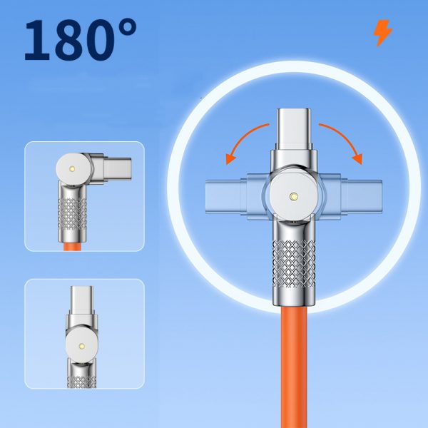 Liquid Silicone 180° Rotation Zinc Alloy USB Fast Charging Data Cable for Android iPhone Huawei Phone - Image 2