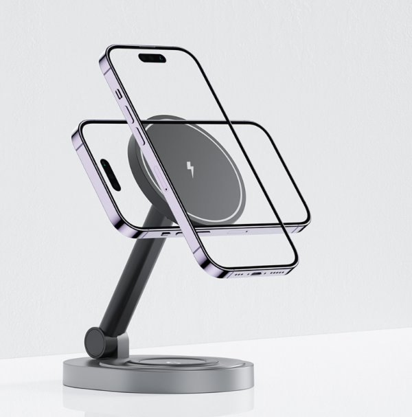2 in 1 Magnetic Suction Wireless Charger for iWatch Earphone iPhone 15W Folding Portable Charging Stand - Image 3